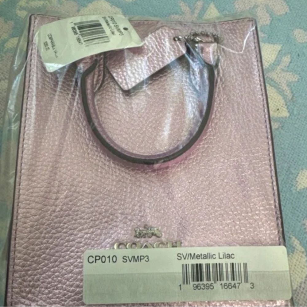 NWT Coach North South Mini Tote Silver / Lilac Metallic - Picture 7 of 7